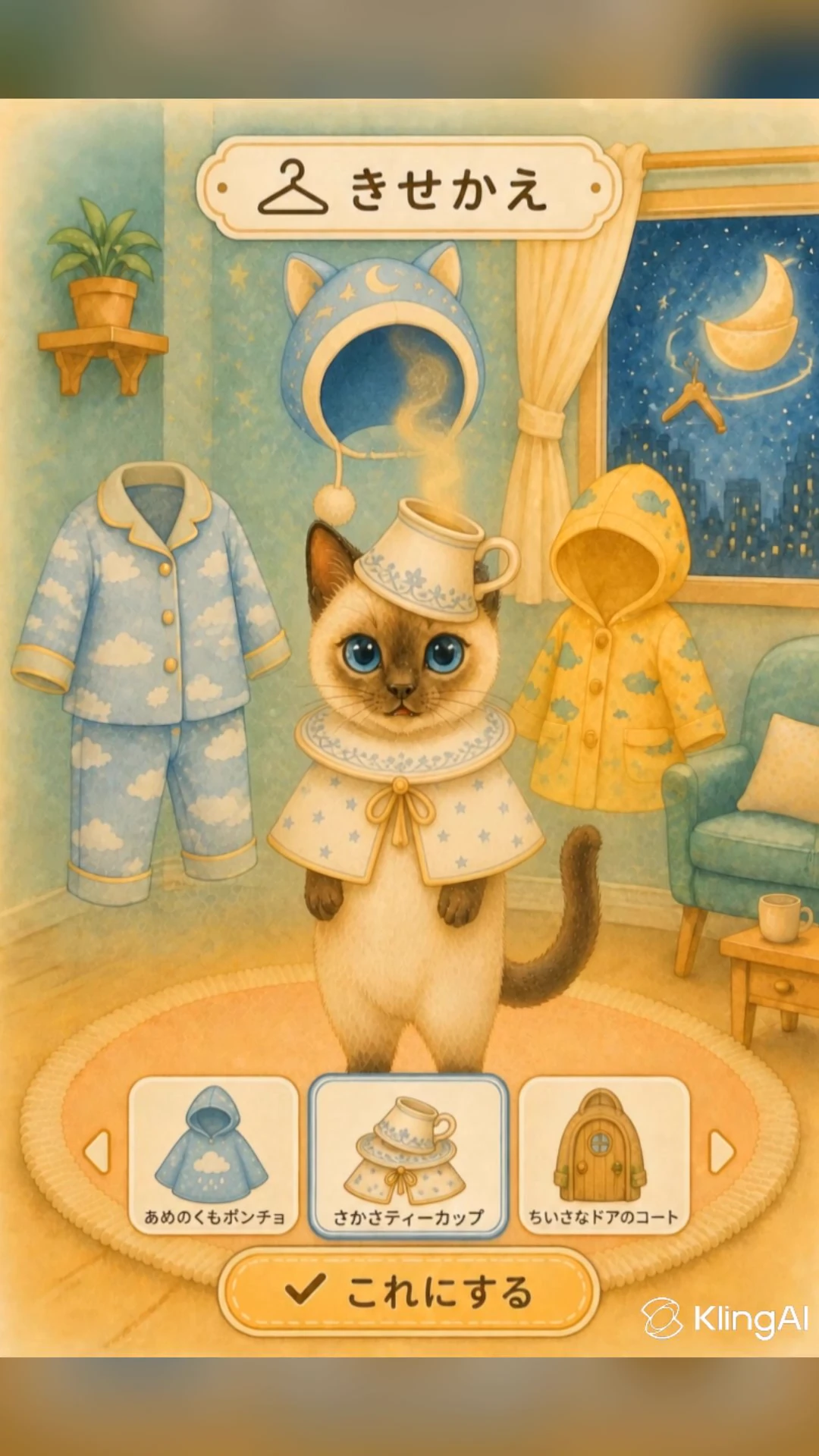 シャム猫に月夜の衣装を着せる画面