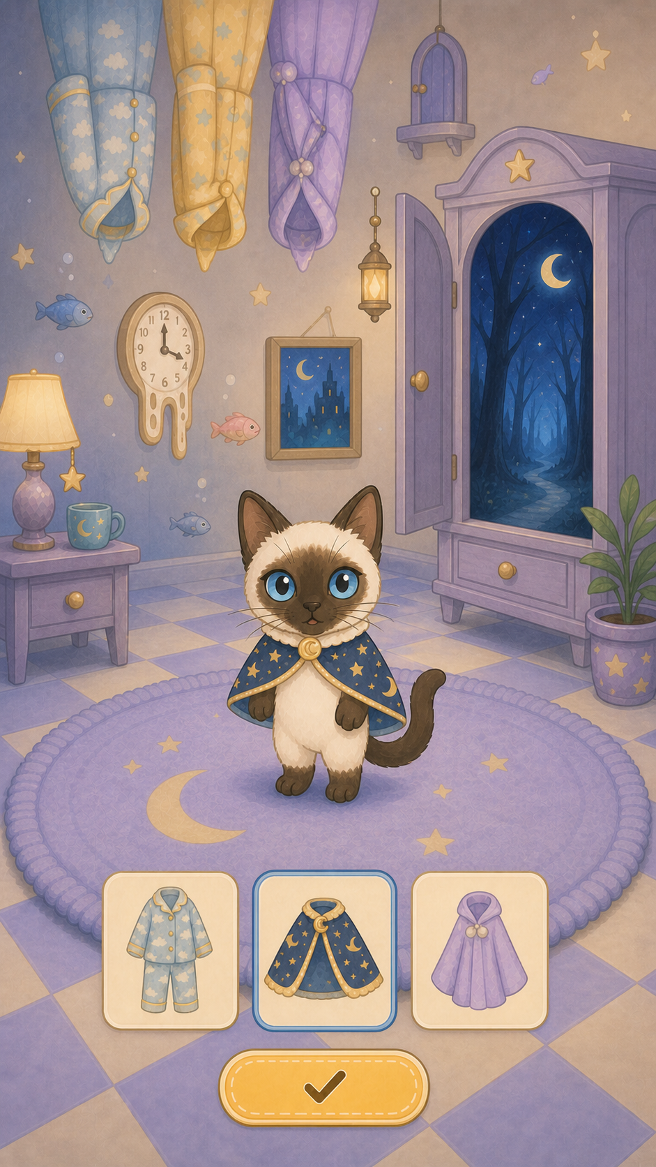 猫に月夜の衣装を着せる画面
